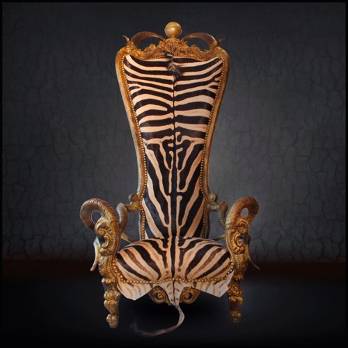 Throne with structure in solid beechwood covered with natural Burchell zebra skins PC-High Zebra