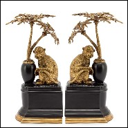 Bookends set of 2 in solid bronze and with base in hand painted porcelain 162-Monkeys and Palms