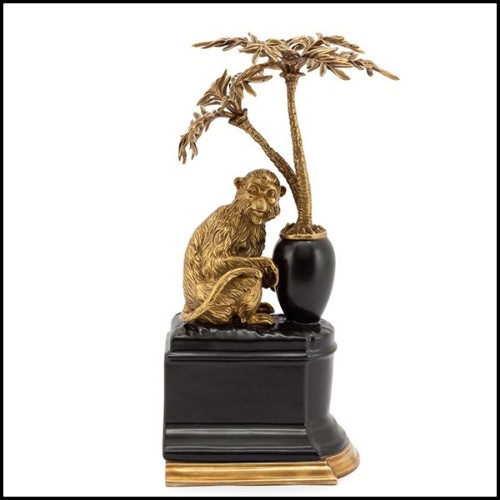 Serre-livres set de 2 en bronze massif avec base en porcelaine peinte à la main 162-Monkeys Palms