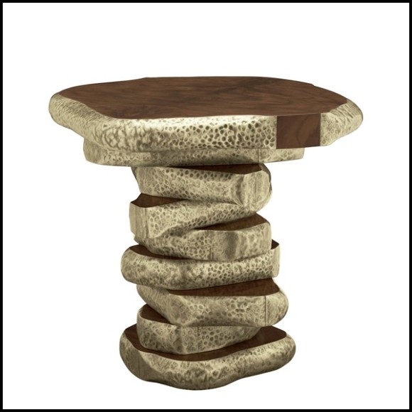 Walnut Slices Brassed Side Table 155-Walnut Slices