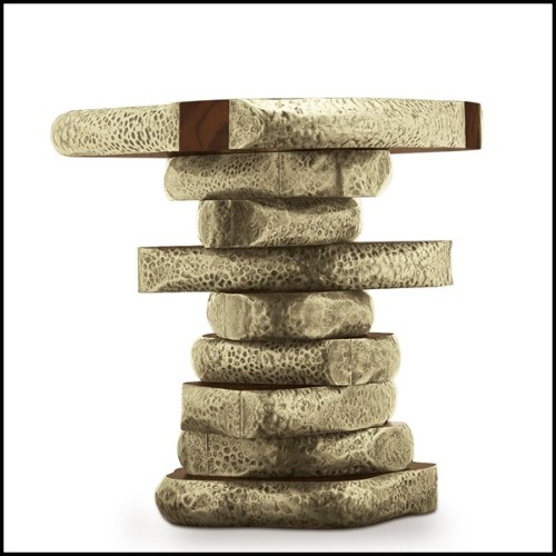 Table d'appoint avec structure en placage de palissandre et de bois de noyer avec laiton massif 155-Walnut Slices