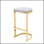 Stool with metal frame In gold finish and with grey velvet fabric seat 162-Sweety Gold High