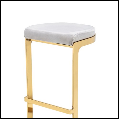 Stool with metal frame In gold finish and with grey velvet fabric seat 162-Sweety Gold High