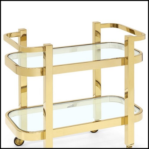 Trollet with metal structure in gold finish and with 2 clear glass tops 162-Christensen