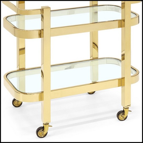 Desserte avec structure métallique finition or et 2 plateaux en verre transparent 162-Christensen