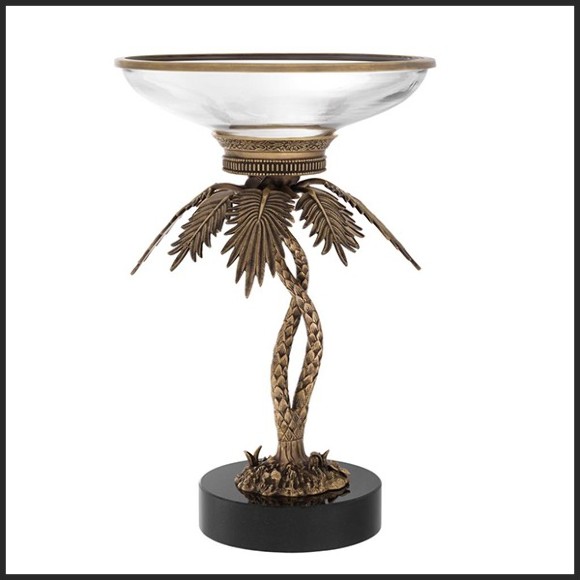 Bol avec structure en laiton vintage et verre clair sur base en granit 24-Bowl Palms