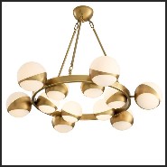 Chandelier with structure in antique brass finish and white glass 24-Brass Balls