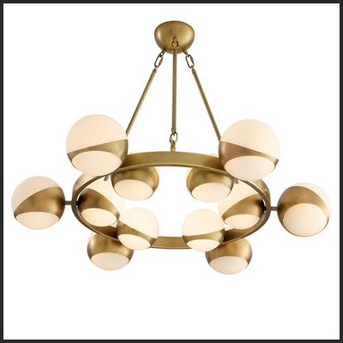 Lustre avec structure en laiton antique et verre blanc 24-Brass Balls