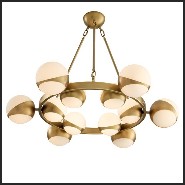 Chandelier with structure in antique brass finish and white glass 24-Brass Balls