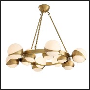 Chandelier with structure in antique brass finish and white glass 24-Brass Balls