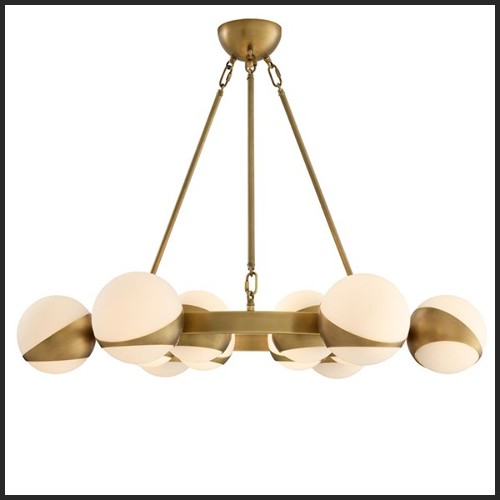 Lustre avec structure en laiton antique et verre blanc 24-Brass Balls