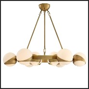 Chandelier with structure in antique brass finish and white glass 24-Brass Balls