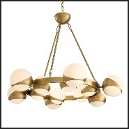 Chandelier with structure in antique brass finish and white glass 24-Brass Balls