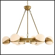Lustre avec structure en laiton antique et verre blanc 24-Brass Balls