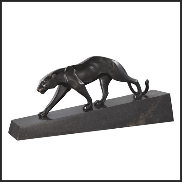Sculpture avec structure en bronze et base en marbre noir 24-Panther Blackened