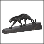 Sculpture avec structure en bronze et base en marbre noir 24-Panther Blackened