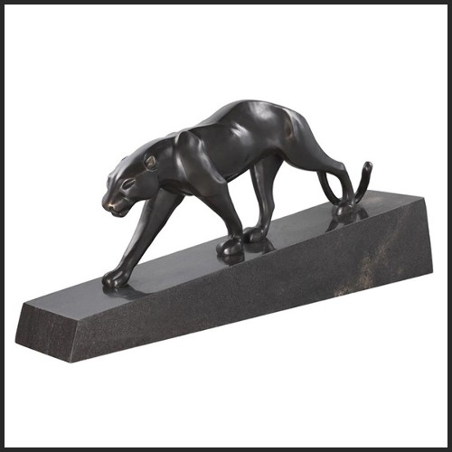 Sculpture avec structure en bronze et base en marbre noir 24-Panther Blackened