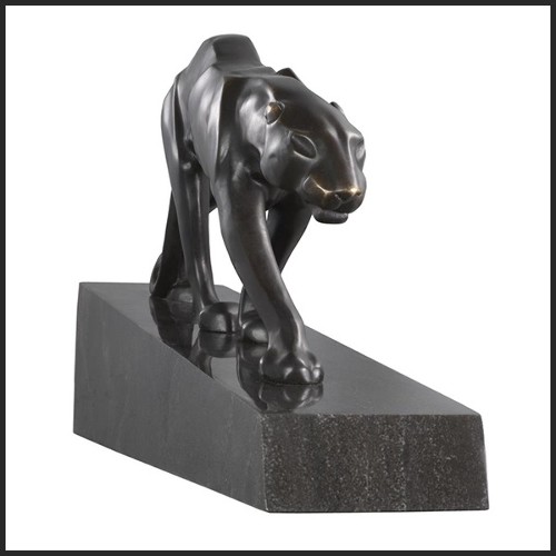 Sculpture avec structure en bronze et base en marbre noir 24-Panther Blackened