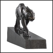 Sculpture avec structure en bronze et base en marbre noir 24-Panther Blackened