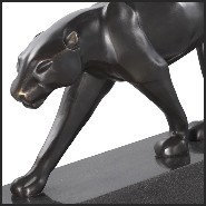 Sculpture avec structure en bronze et base en marbre noir 24-Panther Blackened