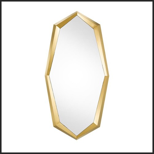 Miroir avec cadre en acier inoxydable finition Gold et verre miroir 24-Mandel Octo