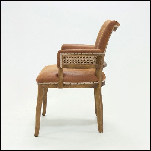 Chaise avec structure en bois massif et cuir véritable marron naturel 176-Diesel Brown