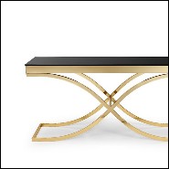 Console avec structure en métal finition or et plateau en verre noir trempé 162-Soft Cross