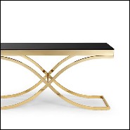 Console avec structure en métal finition or et plateau en verre noir trempé 162-Soft Cross