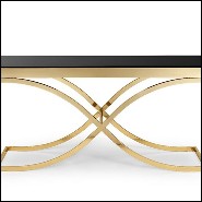 Console avec structure en métal finition or et plateau en verre noir trempé 162-Soft Cross