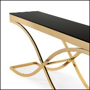 Console table with structure in metal gold finish and with tempered black glass top 162-Soft Cross