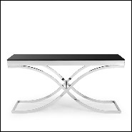 Console avec structure en métal finition or et plateau en verre noir trempé 162-Soft Cross