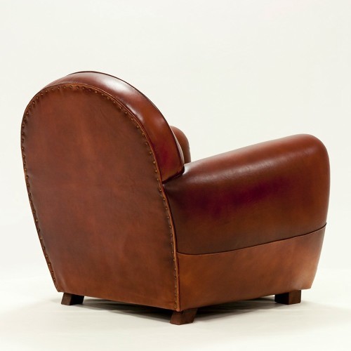 Fauteuil en cuir véritable marron naturel et structure en bois massif 176-Club