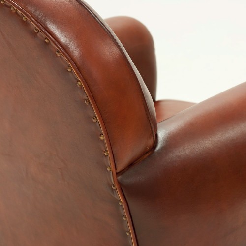 Fauteuil en cuir véritable marron naturel et structure en bois massif 176-Club