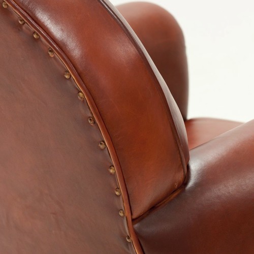 Fauteuil en cuir véritable marron naturel et structure en bois massif 176-Club