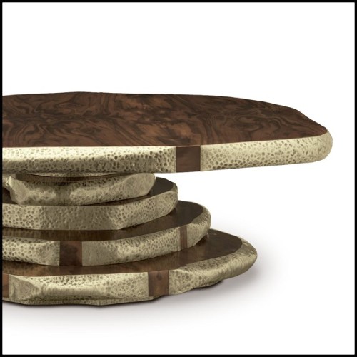 Table basse en placage de palissandre et de noyer avec laiton massif martelé à la main 155-Walnut Slices