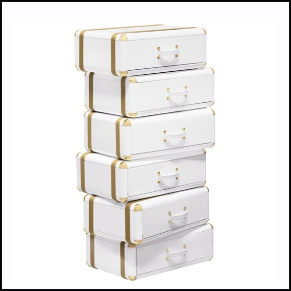 Étagère avec structure en bois massif laqué blanc avec détails laiton plaqué or 177-White Flight Case of 6