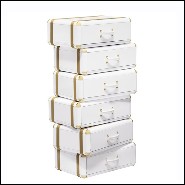 Étagère avec structure en bois massif laqué blanc avec détails laiton plaqué or 177-White Flight Case of 6