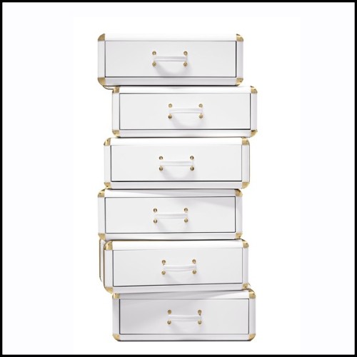 Étagère avec structure en bois massif laqué blanc avec détails laiton plaqué or 177-White Flight Case of 6