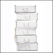 Étagère avec structure en bois massif laqué blanc avec détails laiton plaqué or 177-White Flight Case of 6