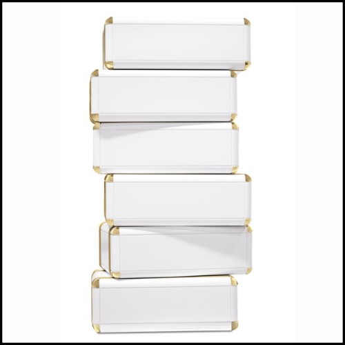 Étagère avec structure en bois massif laqué blanc avec détails laiton plaqué or 177-White Flight Case of 6