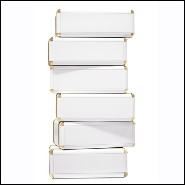 Étagère avec structure en bois massif laqué blanc avec détails laiton plaqué or 177-White Flight Case of 6