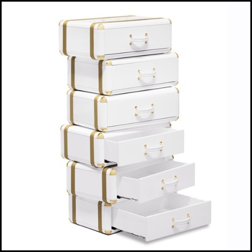 Étagère avec structure en bois massif laqué blanc avec détails laiton plaqué or 177-White Flight Case of 6