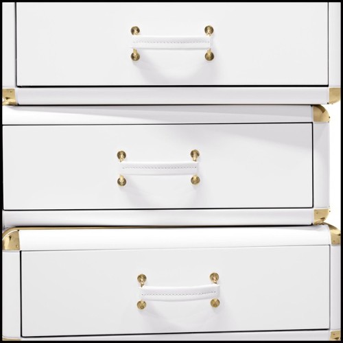 Étagère avec structure en bois massif laqué blanc avec détails laiton plaqué or 177-White Flight Case of 6