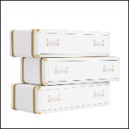 Étagère de 3 tiroirs avec structure en bois massif laqué blanc et détails en laiton plaqué or 177-White Flight Case of 3