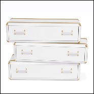 Étagère de 3 tiroirs avec structure en bois massif laqué blanc et détails en laiton plaqué or 177-White Flight Case of 3