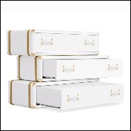 Étagère de 3 tiroirs avec structure en bois massif laqué blanc et détails en laiton plaqué or 177-White Flight Case of 3