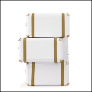 Étagère de 3 tiroirs avec structure en bois massif laqué blanc et détails en laiton plaqué or 177-White Flight Case of 3