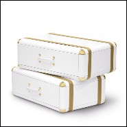 Coffre 2 tiroirs avec structure en bois massif laqué blanc et détails en laiton plaqué or 177-White Flight Case of 2