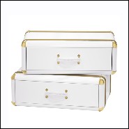 Coffre 2 tiroirs avec structure en bois massif laqué blanc et détails en laiton plaqué or 177-White Flight Case of 2