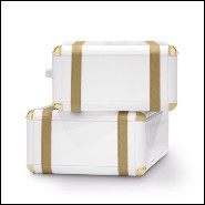 Coffre 2 tiroirs avec structure en bois massif laqué blanc et détails en laiton plaqué or 177-White Flight Case of 2